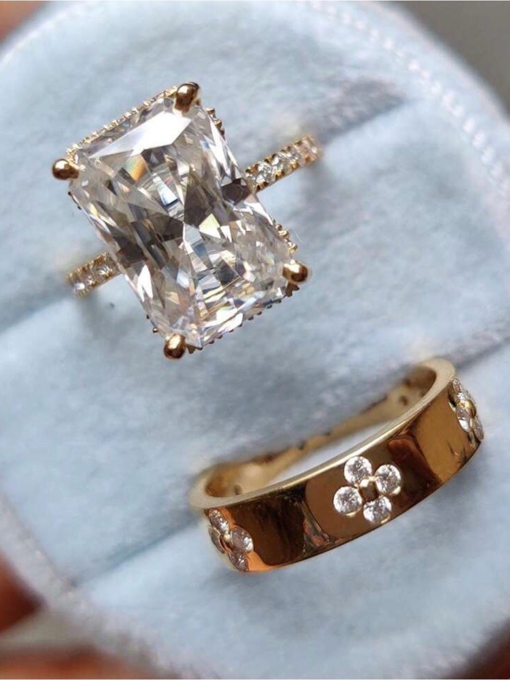 CZ Engagement Ring and Floral Band Set - White Stone size 7